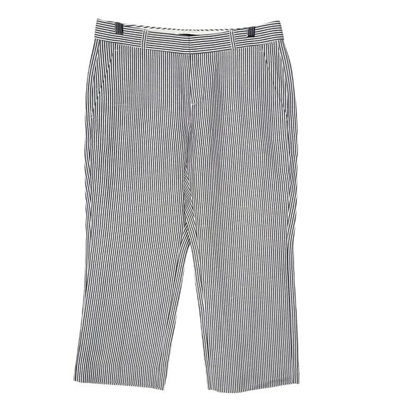 Banana Republic Womens 4P Petite White Blue Logan Seersucker Stripe Cropped Pant - Picture 1 of 10
